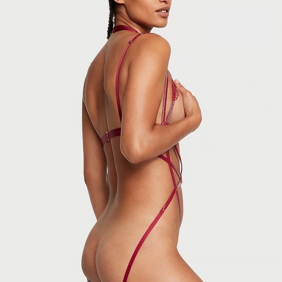 VS VERY SEXY Faux Patent Leather High-Neck Strappy Open Back Teddy XXL - Picture 3 of 5